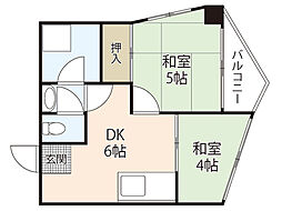 東白ビル 2DKの間取図画像