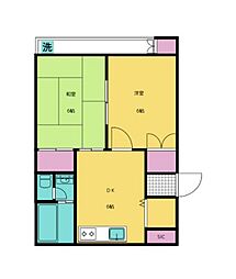 ドミールアサヒ 3階2DKの間取り