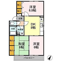 ファミール宗本　Ｃ棟 2階3DKの間取り