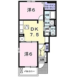 若葉F 2DKの間取図画像