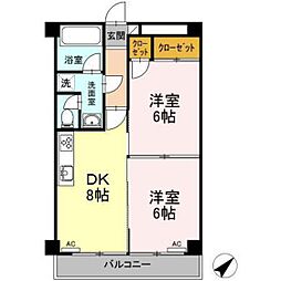 第2パークサイドマンション 2DKの間取図画像