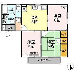 セジュールシゲノB 3DKの間取図画像