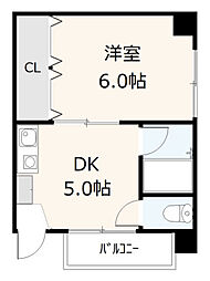 リヴィエラ2 1DKの間取図画像