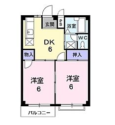 エルディム古谷 2DKの間取図画像