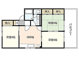 セジュール仁科C 2LDKの間取図画像