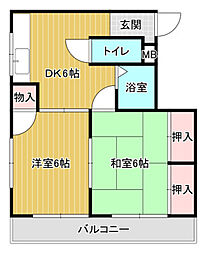 光苑ハイム 2DKの間取図画像