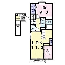 グロリオサ川根 1LDKの間取図画像