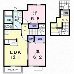 シャルムB 2LDKの間取図画像