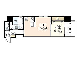 S-レジデンス新白島駅前 1LDKの間取図画像