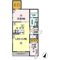 D-Axis旭 B棟 2LDKの間取図画像