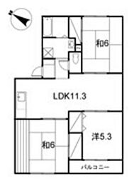 セジュール小屋浦B棟 3LDKの間取図画像