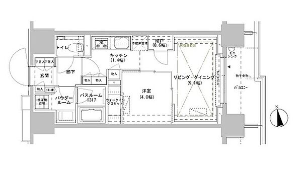 パークスフィア牛込神楽坂 309｜東京都新宿区南山伏町(賃貸マンション1LDK・3階・40.01㎡)の写真 その2