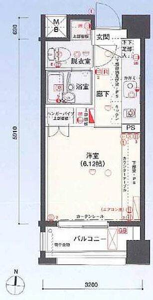 バージュアル武蔵小杉 606｜神奈川県川崎市中原区今井西町(賃貸マンション1K・6階・20.50㎡)の写真 その2