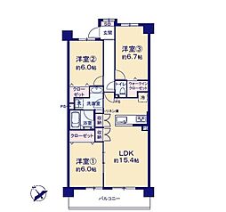 リーデンススクエア相模原 3LDKの間取図画像