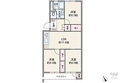 一社ハイツ 3LDKの間取図画像