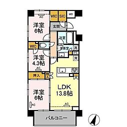ザ・パークハウス横浜大口A棟 3LDKの間取図画像