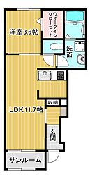 JR鹿児島本線 西牟田駅 4.5kmの賃貸アパート 1階1LDKの間取り