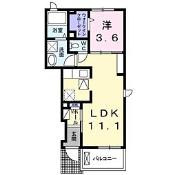 JR鹿児島本線 西牟田駅 4.5kmの賃貸アパート 1階1LDKの間取り