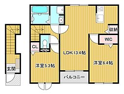 JR鹿児島本線 西牟田駅 4.3kmの賃貸アパート 2階2LDKの間取り