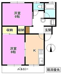 フラット三輪A 2Kの間取図画像