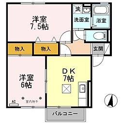 トミユウボラタA 2DKの間取図画像
