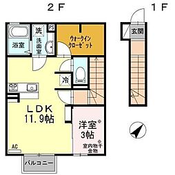 カルポス安茂里 1LDKの間取図画像