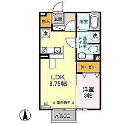 メゾン・ド・ボヌールA 1LDKの間取図画像