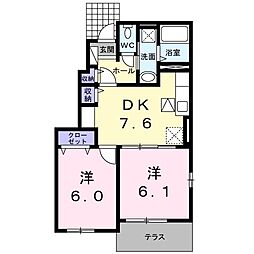 プロムナード・M 2DKの間取図画像