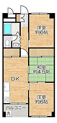 夢野ハイタウン1号館 3DKの間取図画像