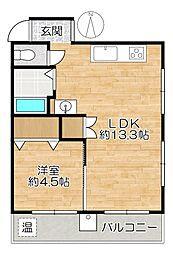 東山パビヨン 1LDKの間取図画像