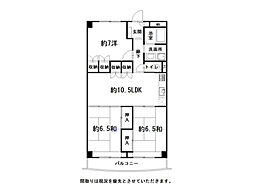 鏡川コーポA棟 3LDKの間取図画像