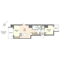 東京メトロ銀座線 浅草駅 徒歩14分の賃貸マンション 4階2LDKの間取り