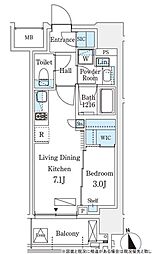 シーズンフラッツ浅草六丁目 1DKの間取図画像