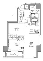 ザ・パークハビオ本所吾妻橋 2LDKの間取図画像
