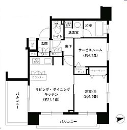 パークキューブ浅草田原町 1SLDKの間取図画像