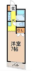 サニーサイド2 1Kの間取図画像