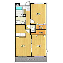 サンセール 2LDKの間取図画像