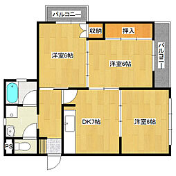 千波第2マンション 3DKの間取図画像
