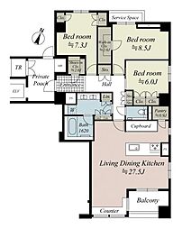 パ-クホ-ムズ芦屋茶屋之町 桜憬邸 3LDKの間取図画像