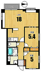 ノバ天王寺3番館 2LDKの間取図画像