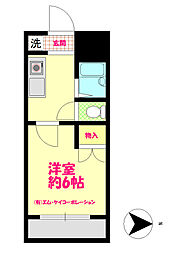 ホワイトウィング左入 1Kの間取図画像