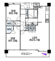 エスタテラ湘南台マウンテンビュー 2LDKの間取図画像