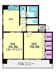 第三愛知マンション 2DKの間取図画像