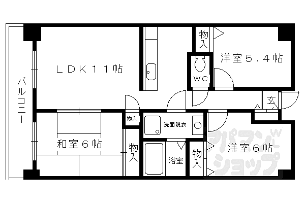 京都府京都市右京区太秦開日町(賃貸マンション3LDK・1階・68.42㎡)の写真 その2