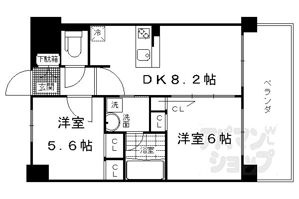 京都府京都市下京区紺屋町(賃貸マンション2DK・3階・42.43㎡)の写真 その2