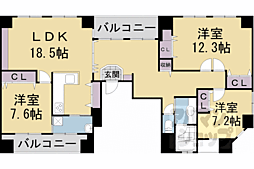 ＣｏＣｏ五条大宮 7階3LDKの間取り