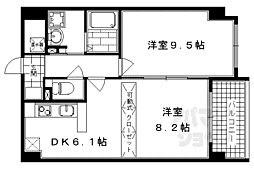 京都市営烏丸線 五条駅 徒歩8分の賃貸マンション 4階2DKの間取り