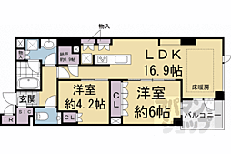 京都地下鉄東西線 烏丸御池駅 徒歩8分の賃貸マンション 9階2LDKの間取り