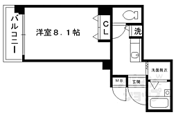 京阪本線 三条駅 徒歩5分の賃貸マンション 2階1Kの間取り