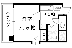 京都市営烏丸線 四条駅 徒歩10分の賃貸マンション 2階1Kの間取り